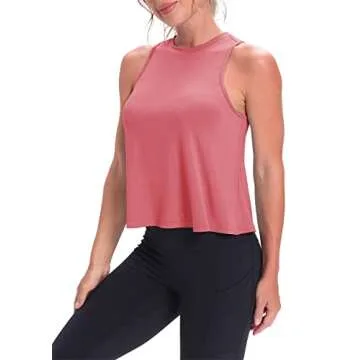 Mippo Workout Tops for Women High Neck Tank Cropped Workout Top Womens Muscle Tank Athletic T Shirts Crop Tees Rose S