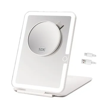 Rechargeable Travel Makeup Mirror with 70 LEDs & 10X Magnification