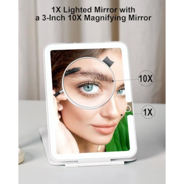 Rechargeable Travel Makeup Mirror with LED Lights 10X Magnification