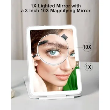 Rechargeable Travel Makeup Mirror with LED Lights 10X Magnification