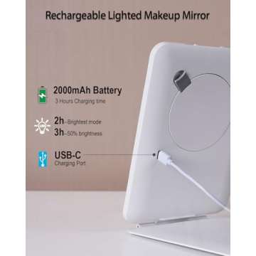 Rechargeable Travel Makeup Mirror with LED Lights 10X Magnification