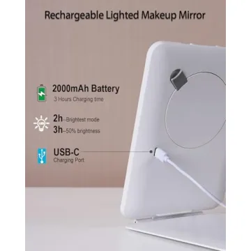 Rechargeable Travel Makeup Mirror with LED Lights 10X Magnification