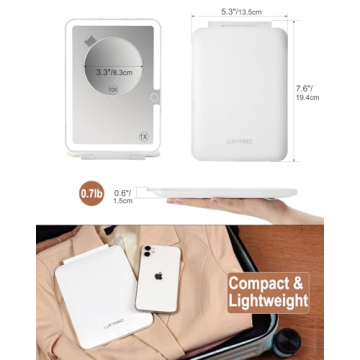 Rechargeable Travel Makeup Mirror with LED Lights 10X Magnification