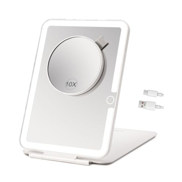 Rechargeable Travel Makeup Mirror with LED Lights 10X Magnification