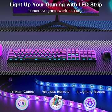 Mr IRONSTONE Gaming Desk with Led Lights ＆Power Outlet, L Shaped Carbon Fiber Home Office Computer Corner Desk with Cup Holder,Headphone Hook & Large Monitor Stand, Graphite Black, 50''