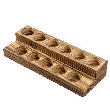 MyGift 8.5 Inch Rustic Burnt Solid Wood Essential Oil Holder Stand with 2 Tier Display, Vanity Tabletop Cosmetic Storage Organizer Rack, Holds 11 (20ml) Bottles