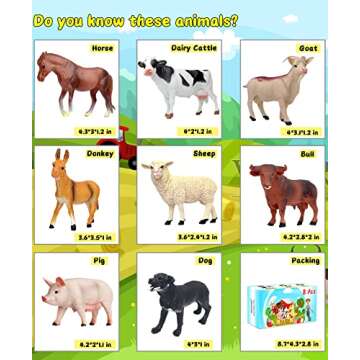 KECIABO Animal Figurines, Big Animal Toys, 8 Pcs Farm Animals Figurines Toys, Realistic Plastic Animals Playset, Educational Learning Toy Set for Kids Toddlers