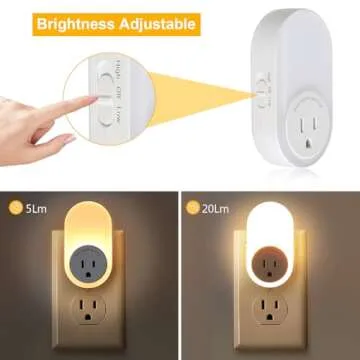 Dawnrise Night Lights with Adjustable Brightness and Outlet