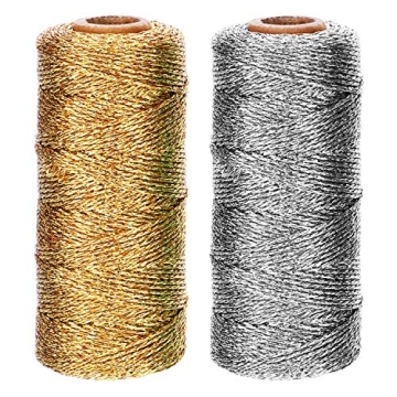 Pangda 2 Rolls 656 Feet Christmas Twine Metallic Bakers Twine Christmas Decorative Wrapping Twine St...