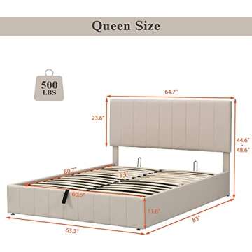 Queen Upholstered Platform Bed with Gas Lift up Storage, Queen Bed Frame with Storage Underneath and...
