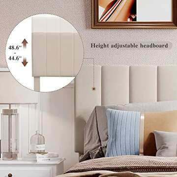 Queen Upholstered Platform Bed with Gas Lift up Storage, Queen Bed Frame with Storage Underneath and Tufted Headboard, Wooden Platform Bed with Hydraulic Storage System (Queen Bed, Beige )