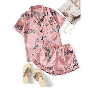 Milumia Pink Crane Print Pajama Set for Women