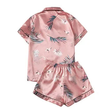 Milumia Pink Crane Print Pajama Set for Women
