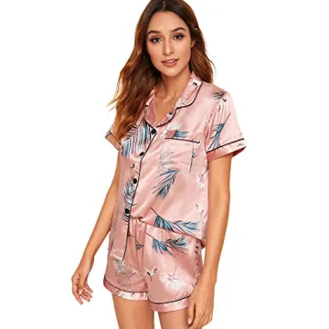 Milumia Pink Crane Print Pajama Set for Women