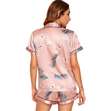 Milumia Pink Crane Print Pajama Set for Women