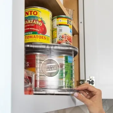Mighty Susan Kitchen Organizer for Canned Goods: 2-Tiered Robust Turntable Organizer for Cabinet/Pantry. Steel Reinforced Holds Up To 30 lbs. Rotates 360° for Maximum Visibility. Includes 4 Bonus Bins