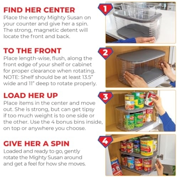 Mighty Susan Kitchen Organizer for Canned Goods: 2-Tiered Robust Turntable Organizer for Cabinet/Pantry. Steel Reinforced Holds Up To 30 lbs. Rotates 360° for Maximum Visibility. Includes 4 Bonus Bins
