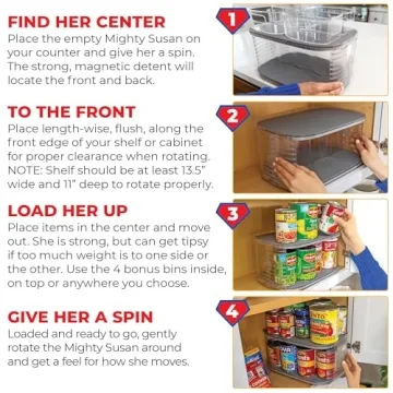 Mighty Susan Kitchen Organizer for Canned Goods: 2-Tiered Robust Turntable Organizer for Cabinet/Pantry. Steel Reinforced Holds Up To 30 lbs. Rotates 360° for Maximum Visibility. Includes 4 Bonus Bins