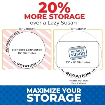 Mighty Susan Kitchen Organizer for Canned Goods: 2-Tiered Robust Turntable Organizer for Cabinet/Pantry. Steel Reinforced Holds Up To 30 lbs. Rotates 360° for Maximum Visibility. Includes 4 Bonus Bins