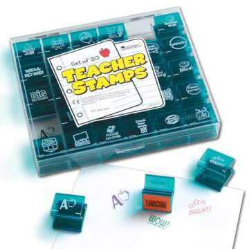 Learning Resources Jumbo Illustrated Teacher Stamps, Set of 30, Ages 3+, Messages Stamps for Homewor...