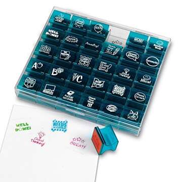 Learning Resources Jumbo Illustrated Teacher Stamps, Set of 30, Ages 3+, Messages Stamps for Homework School Classroom, Back to School Supplies,Teacher Supplies