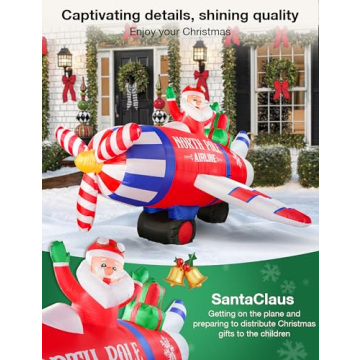 NIORSUN 8FT Inflatable Christmas Santa Airplane Decoration