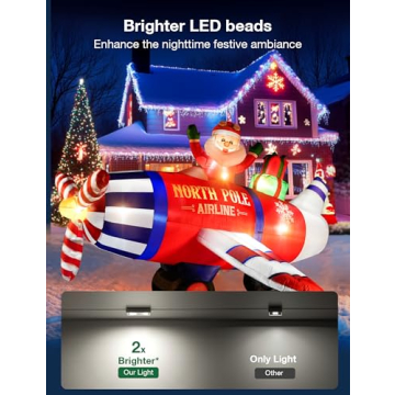 NIORSUN 8FT Inflatable Christmas Santa Airplane Decoration