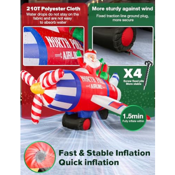 NIORSUN 8FT Inflatable Christmas Santa Airplane Decoration