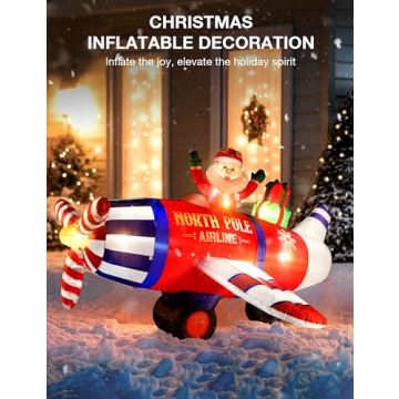 NIORSUN 8FT Inflatable Christmas Santa Airplane Decoration