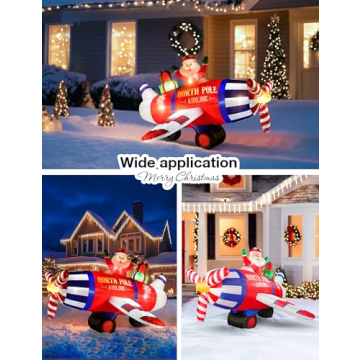 NIORSUN 8FT Inflatable Christmas Santa Airplane Decoration