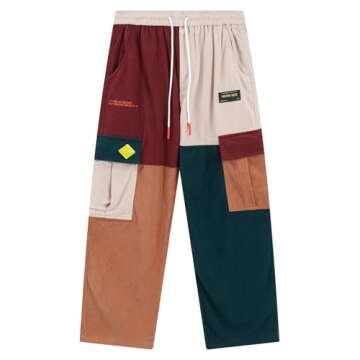 Aelfric Eden Mens Cargo Pants Patchwork Multi-Pockets Outdoor Fashion Casual Jogger Pants Streetwear with Drawstring