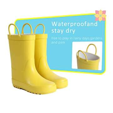 Hbxooxts Toddler Rain Boots, Kids Girls and Boys Rain Boots Premium Natural Rubber Rain Boots with Easy-on Handles（8-Toddler）