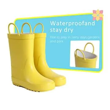 Hbxooxts Toddler Rain Boots, Kids Girls and Boys Rain Boots Premium Natural Rubber Rain Boots with Easy-on Handles（8-Toddler）