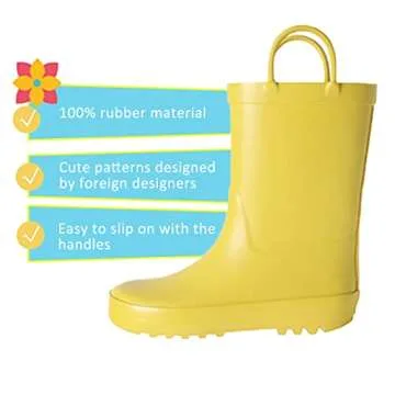 Hbxooxts Toddler Rain Boots, Kids Girls and Boys Rain Boots Premium Natural Rubber Rain Boots with Easy-on Handles（8-Toddler）