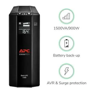 APC UPS 1500VA UPS Battery Backup and Surge Protector, BX1500M Backup Battery Power Supply, AVR, Dataline Protection