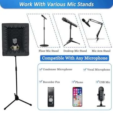 TroyStudio Portable Vocal Booth, Large Foldable Microphone Isolation Shield, Music Recording Studio Sound Echo Absorbing Box, Desk & Stand Use Reflection Filter with Thickened Dense Acoustic Foam