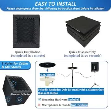 TroyStudio Portable Vocal Booth, Large Foldable Microphone Isolation Shield, Music Recording Studio Sound Echo Absorbing Box, Desk & Stand Use Reflection Filter with Thickened Dense Acoustic Foam