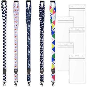 AMUU 5 Pack Lanyard with ID Badge Holder Neck Office Safety Breakaway lanyards for id Badges Women K...