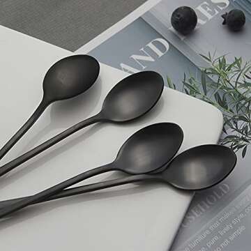 IQCWOOD Long Handle Spoons, 9-inch Black Iced Tea Spoons, Coffee Stirrers, Stainless Steel Coffee Spoons Bar Spoon, Coffee Bar Tea Spoons Long Teaspoons Cocktail Spoons for Stirring, Set of 4