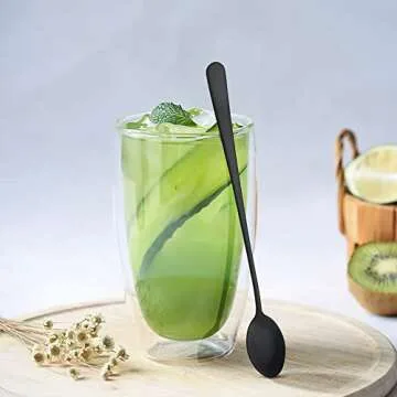 IQCWOOD Long Handle Spoons, 9-inch Black Iced Tea Spoons, Coffee Stirrers, Stainless Steel Coffee Spoons Bar Spoon, Coffee Bar Tea Spoons Long Teaspoons Cocktail Spoons for Stirring, Set of 4