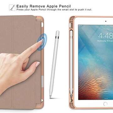 Soke Case Fits for iPad 6th/5th Generation with Pencil Holder - [Full Body Protection + Auto Wake/Sleep], Shockproof Soft TPU Back Cover for Apple iPad 9.7 inch 2018/2017,Rose Gold