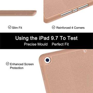 Soke Case Fits for iPad 6th/5th Generation with Pencil Holder - [Full Body Protection + Auto Wake/Sleep], Shockproof Soft TPU Back Cover for Apple iPad 9.7 inch 2018/2017,Rose Gold