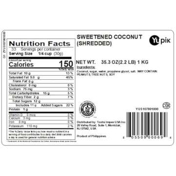 Yupik Sweetened Coconut, Shredded - 2.2 lb, Vegan, Gluten-Free, Fiber-Rich
