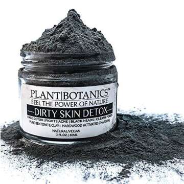 Plant Botanics Vegan Face Mask with Bentonite Clay and Activated Charcoal, Ultra-Strong Facial Detox Clay, Helps Remove Black-Heads, Oily Skin, Fights Acne, Cleans Pores, Detox Your Skin Naturally
