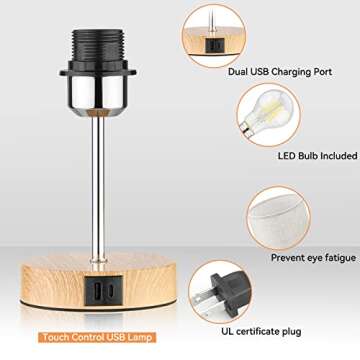 Nateuiy Industrial Table Lamps Set with USB Charging