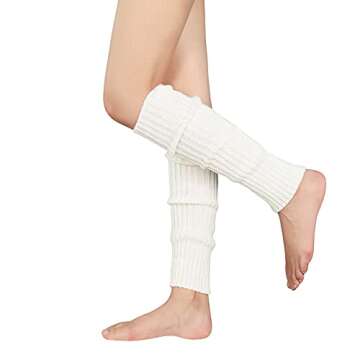 Zando Women Fashion Leg Warmers Adult Junior 80s Ribbed Knitted Long Socks for Party Sports B White One Size