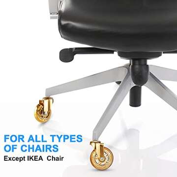 Office Chair Wheels Replacement 2.5 Inch Rubber Desk Chair Casters Smooth Rolling Heavy Duty Casters Safe for All Floors Including Hardwood Universal Stem, NOT Compatible IKEA