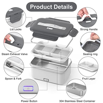 Herrfilk Electric Lunch Box Food Heater 100W for On-the-Go Meals