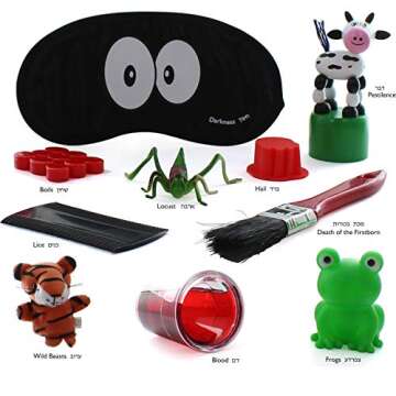 Passover Ten Plagues bag. 10 Plagues of Egypt kit for Seder Table fun & Decoration.