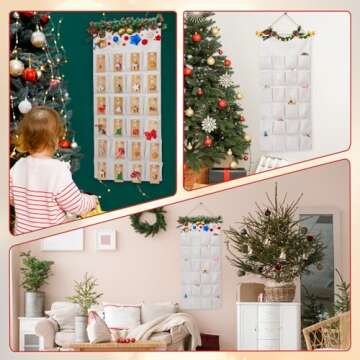 predolo 24 Days Pockets Christmas Advent Calendar Practical Decorative Household Organizer Portable Hanging Storage Bag for Dorm Living Room Party